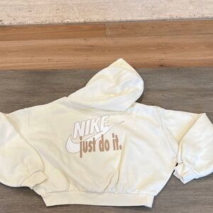 Nike Cream-colored Hoodie w/white & tan logo. Girl sz XL - Cropped but boxy.